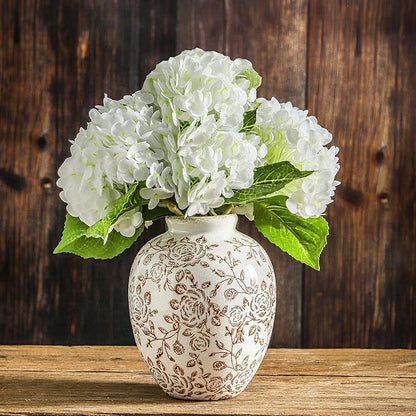 Ceramic Vintage Vase, Flower Decorative Vase Chinoiserie Decor Rustic Farmhouse Retro Floral Vases for Table Bookshelf Mantel Kitchen Living Room Office - 7.8inch Brown