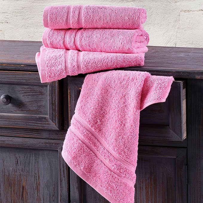 Hawmam Linen Pink Hand Towels 4 Pack Turkish Cotton Premium Quality Soft and Absorbent Small Towels for Bathroom