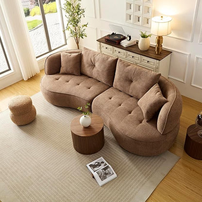 109" Modern Curved Sofa Sectional Couch, Luxury Comfy Boucle Upholstered Couches, Oversized 3 Seater Minimalist Deep Seat Modular Sofas for Living Room,Bedroom, Home Office, Apartment,Camel