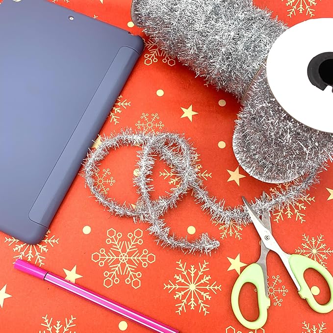 50 Yards Silver Metallic Tinsel Christmas Garland Tinsel Bibbon for Christmas Tree,Wedding Birthday Party Decorations Supplies (Silver)