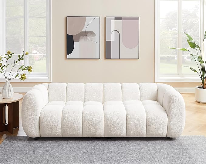 VANOMi 88" Oversized Boucle Sofa, Modern Upholstered Tufted Cloud Couch, Deep Seat Boucle Sofa,Cozy Modern 3 Seater Couch for Living Room, Bedroom, Apartment