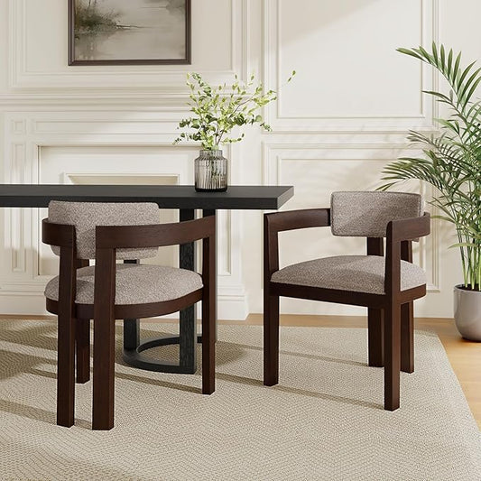 Christopher Knight Home Falcon Boucle Fabric Upholstered Dining Chairs Set of 2, Modern Wooden Dining, Curved Backrest Kitchen Side Chair,Living Room Extra Seat, Espresso