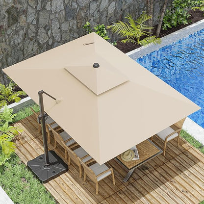 10x13FT Cantilever Outdoor Patio Umbrellas, Double Top Large Rectangle Umbrella, Heavy Duty 360° Rotation Offset Outdoor Sun Shade Umbrella for Garden Deck Pool Backyard Patio, Beige