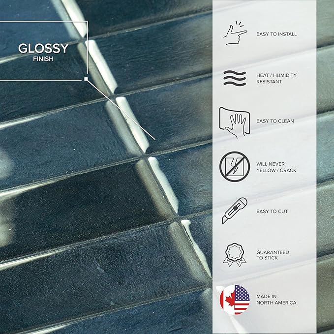 Smart Tiles Peel and Stick Backsplash - 5 Sheets of 11.43 x 9 - 3D Adhesive Peel and Stick Tile Backsplash for Kitchen, Bathroom, Wall Tile Agadir Blue