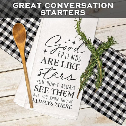 Good Friends Funny Dish Towel Gift Kitchen Tea Towel Saying 18x24, Good Friends Are Like Stars