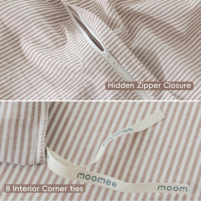 MooMee Striped Duvet Cover Set 100% Washed Cotton Linen Like Textured Breathable Durable Soft Comfy (Orange Pinstripes, Palatial King/Oversized King 120"x98")