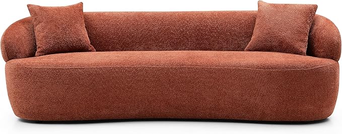 KEIKI 87" Curved Oversized Boucle Cloud Sofa with Thickened Seat Cushions and Backrest, Modern Style 3-Seater Upholstered Corner Fluffy Couch, No Assembly Required, for Apartment, Living Room, Orange