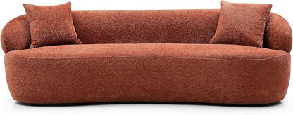 KEIKI 87" Curved Oversized Boucle Cloud Sofa with Thickened Seat Cushions and Backrest, Modern Style 3-Seater Upholstered Corner Fluffy Couch, No Assembly Required, for Apartment, Living Room, Orange