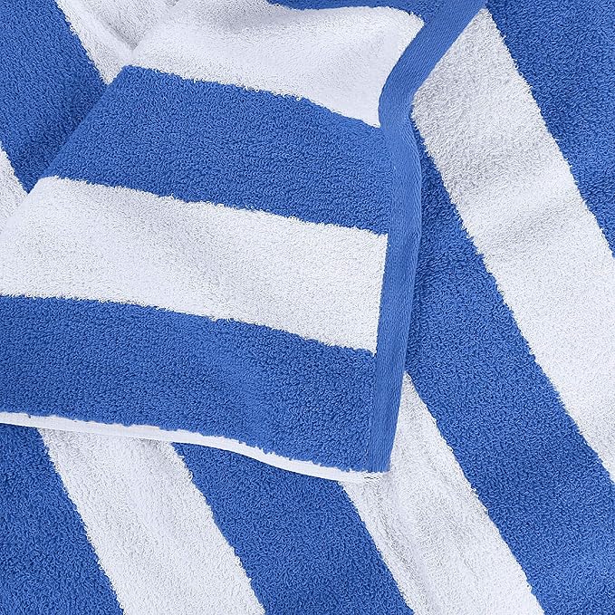 Utopia Towels 4 Pack Cabana Stripe Beach Towel Oversized 100% Ring Spun Cotton Beth Towels Highly Absorbent, Blue