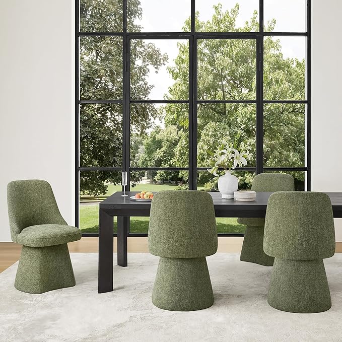 Swivel Dining Chair Mid Century Modern DeskChair High Back Upholstered Linen Fabric SideChair for Kitchen Diningroom Bedroom,Moss Green,1 Box