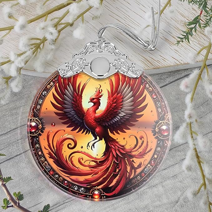 Christmas Ornament, 2025 Ornaments for Christmas Tree, Stained Glass Hanging Ornament, Holiday Ornaments, Unique Gift Idea - Soaring Phoenix