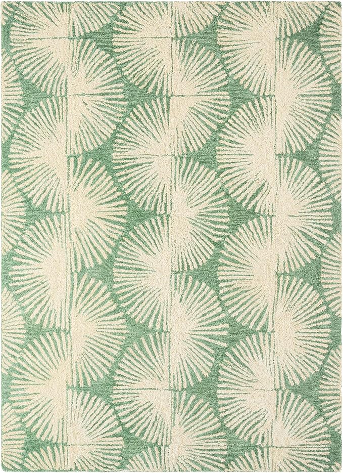 Nicole Miller New York Kendall Fluted Geo Handcrafted Area Rug, 100% Wool Rug, Green, 9'x12'