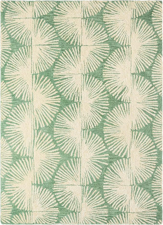 Nicole Miller New York Kendall Fluted Geo Handcrafted Area Rug, 100% Wool Rug, Green, 6'x9'
