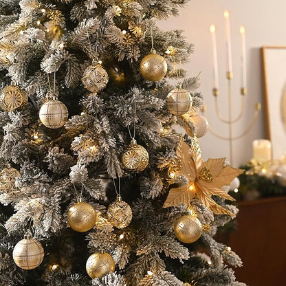 Valery Madelyn Ornaments for Christmas Trees, 9ct 2.36 Inches White and Gold Shatterproof Christmas Tree Decorations, Luxury Hanging Ball Ornaments for Xmas Holiday Party Decor