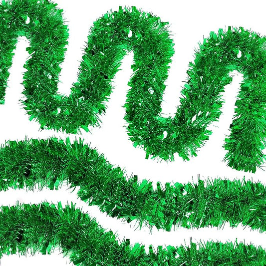 CANREVEL 4 Pieces 26.2 Ft Christmas Garland Metallic Shiny Twist Tinsel Garland Hanging Decorations for Christmas Tree, Mantle, Stairs Railing Decorations - Green