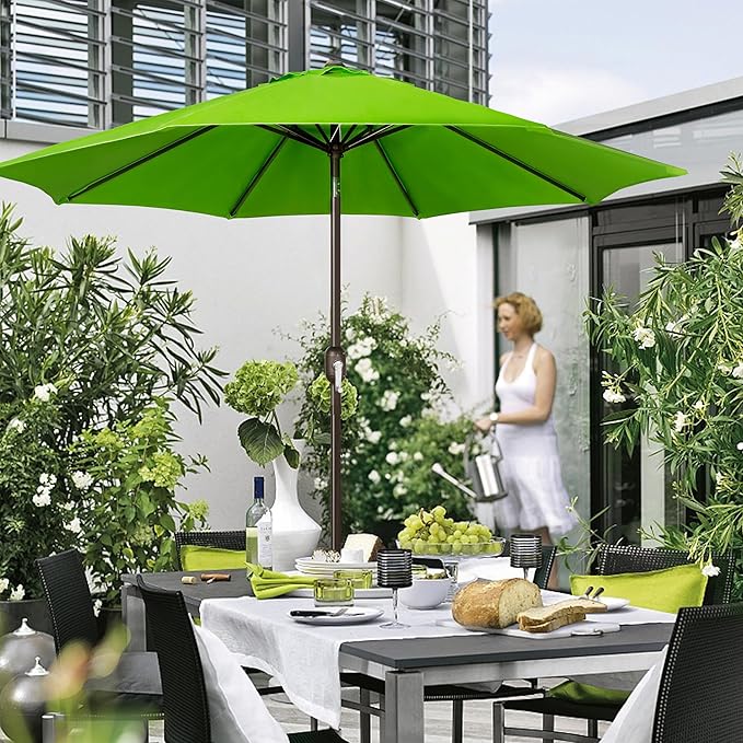 Blissun 9' Outdoor Patio Umbrella, Outdoor Table Umbrella, Yard Umbrella, Market Umbrella with 8 Sturdy Ribs, Push Button Tilt and Crank