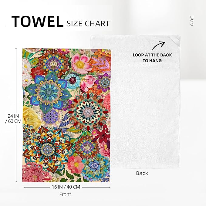 Boho Floral Kitchen Towels Set of 2 Absorbent Colorful Flowers Dish Towels Tabletop Decor Floral