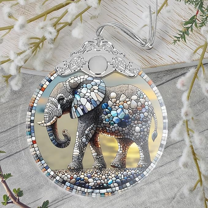 Christmas Ornament, 2025 Ornaments for Christmas Tree, Stained Glass Hanging Ornament, Holiday Ornaments, Unique Gift Idea - Elephant