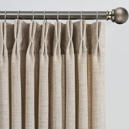 Beige Sheer Pinch Pleated Curtains 96 Inches Long 2 Panels,Back Tab Pleated Drapes Hooks Thick Linen Textured Boho Farmhouse Curtain for Dining Bedroom 70 Inch Wide Each Panel