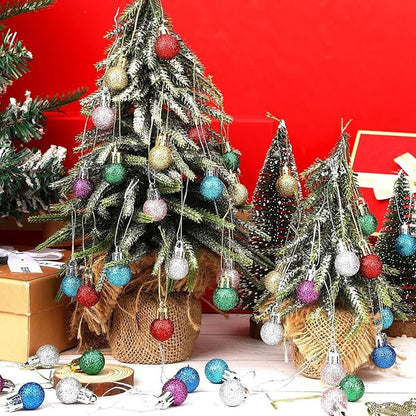 Jansun 60PCS Christmas Mini Balls Ornaments Miniature Xmas Tree Hanging Decorations Small Vintage Multicolour Glitter Balls for Holiday Party Outdoor Indoor DIY Craft Decor Supplies