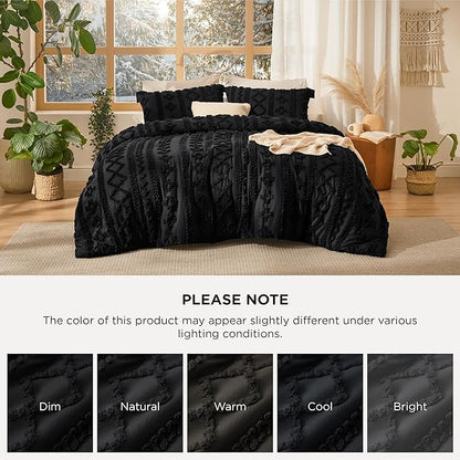 Bedsure Tufted Boho Comforter Set California King - Black Boho Bed Set, GentleSoft™ 3 Pieces Farmhouse Shabby Chic Embroidery Bedding, Gifts for Woman, Soft Jacquard Comforter for All Seasons