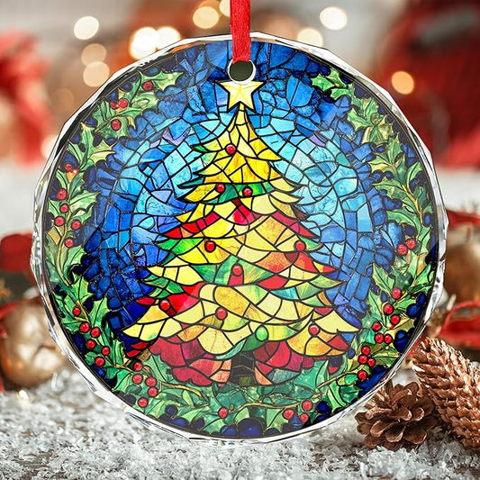 Christmas Tree Ornament 2025 - Ceramic Hanging Decor for Christmas Tree - Festive Xmas Ornament Gift - Round Seasonal Decoration for Home or Office