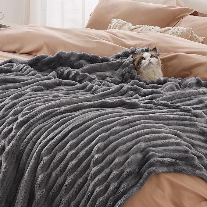 Bedsure GentleSoft Grey Fleece King Blanket for - Cozy Soft Blankets for Women, Cute Small Throws for Girls, 108x90 Inches