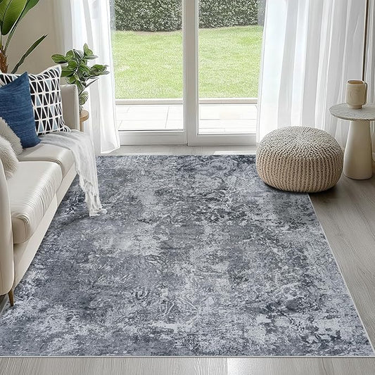 4x6 Area Rugs for Living Room Rug Washable: Abstract Rug for Dining Room Bedroom Carpet Non Slip 4 by 6 Indoor Modern Nursery Home Office Black