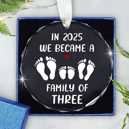 Baby's First Christmas Ornaments 2025 - Glass Christmas Ornaments 2025 for Tree Decorations - Gifts for New Mom Dad Parents Couples, Family of Three, Pregnancy Announcement for Grandparents