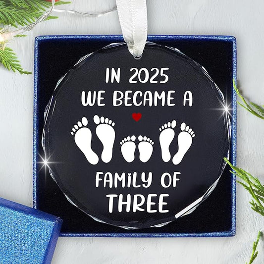 Baby's First Christmas Ornaments 2025 - Glass Christmas Ornaments 2025 for Tree Decorations - Gifts for New Mom Dad Parents Couples, Family of Three, Pregnancy Announcement for Grandparents