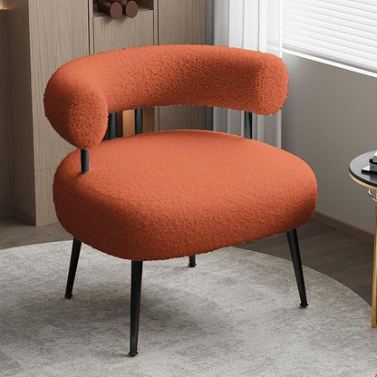 Mid Century Sherpa Boucle Accent Chair, Round Upholstered Barrel Arm Chair for Small Spaces, Fluffy Side Corner Chair for Living Room, Bedroom, Vanity, Office, Reading Nook（Orange）