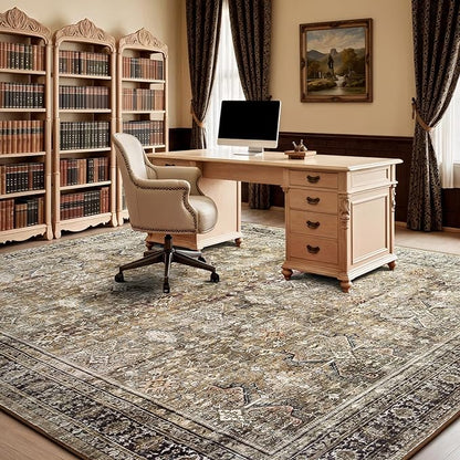 Lofus 8x10 Area Rug for Living Room,Brow Washable Large Rugs with Non-Slip Backing,Soft Neutral Carpets for Bedroom Dining Room Home Office Indoor Nursery