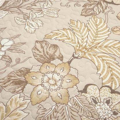 Lush Decor Sydney Reversible Cotton Quilt Set Queen 3 Piece Bedding, Beige Floral Neutral