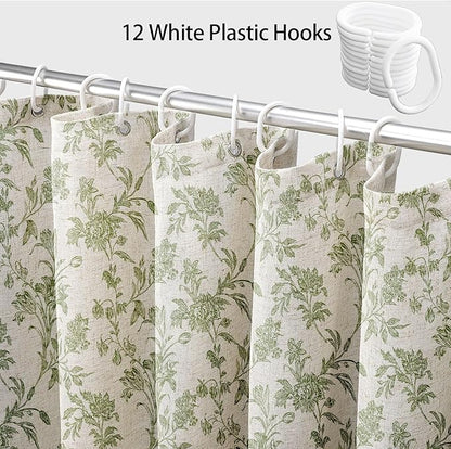 Extra Long Sage Green Shower Curtain Floral Cotton Linen Cottagecore Shower Curtain for Bathroom 72" W x 84" L