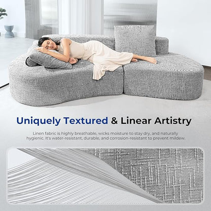 98" Curved Couch with Half Moon Design, Sofa Bed with 2 Throw Pillows & 4 Seaters for Living Room, Office & Apartment,No Assembly Needed(Light Grey)