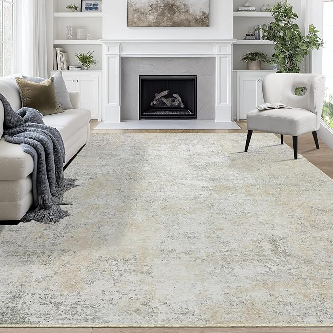 9x12 Area Rugs for Living Room Rug Washable: Abstract Large Rug for Dining Room Bedroom Carpet Non Slip 9 by 12 Indoor Modern Nursery Home Office Beige Grey