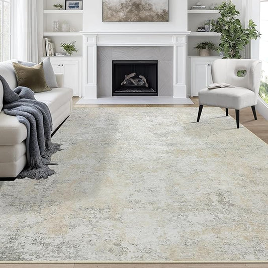 9x12 Area Rugs for Living Room Rug Washable: Abstract Large Rug for Dining Room Bedroom Carpet Non Slip 9 by 12 Indoor Modern Nursery Home Office Beige Grey
