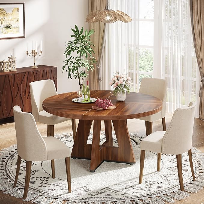Tribesigns Farmhouse Dining Table 47 Inch Round Dinner Table for 4, Brown