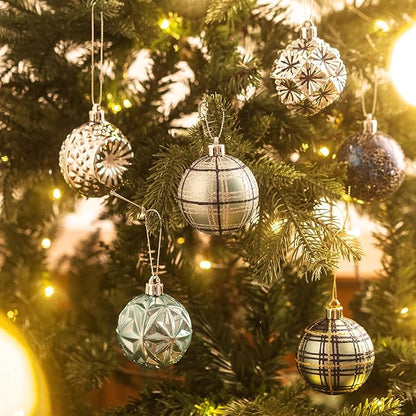 Valery Madelyn Ornaments for Christmas Trees, 16ct 2.36 Inches Navy Blue and Silver Shatterproof Christmas Tree Decorations, Luxury Hanging Ball Ornaments for Xmas Holiday Party Decor