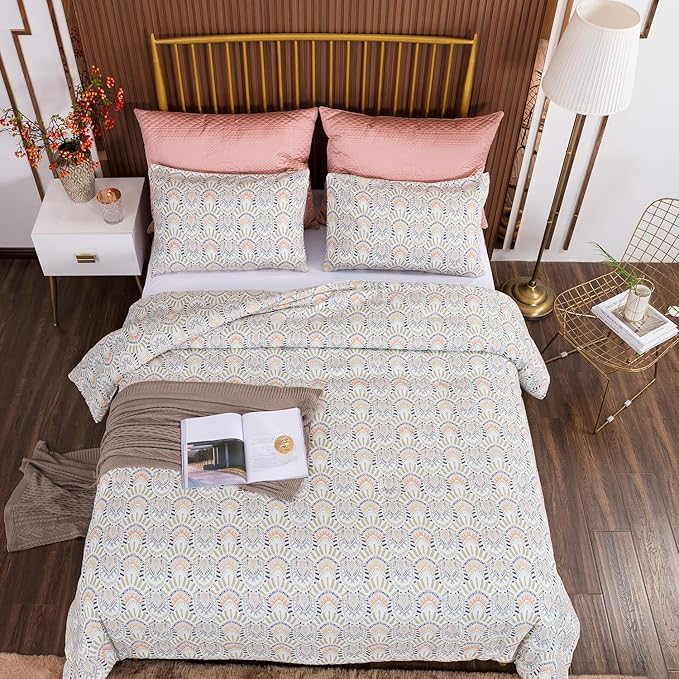 CLOTHKNOW Aztec Queen Comforter Set 3Pcs Boho Bedding Comforter Sets Geometric Bed Comforter with 2 x Pillowcases