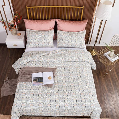 CLOTHKNOW Aztec Queen Comforter Set 3Pcs Boho Bedding Comforter Sets Geometric Bed Comforter with 2 x Pillowcases