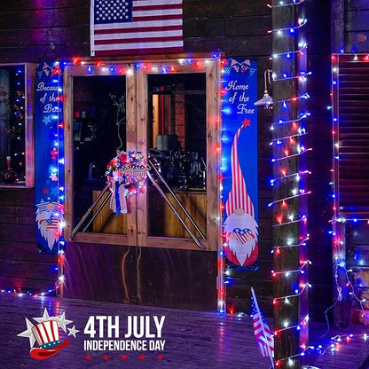 JMEXSUSS 4th of July Decorations Red White and Blue Lights, 33ft 100 LED String Light Indoor Plug-in, 8 Modes Patriotic 4th of July Lights for Indoor Outdoor Independence Day American Flag Holiday