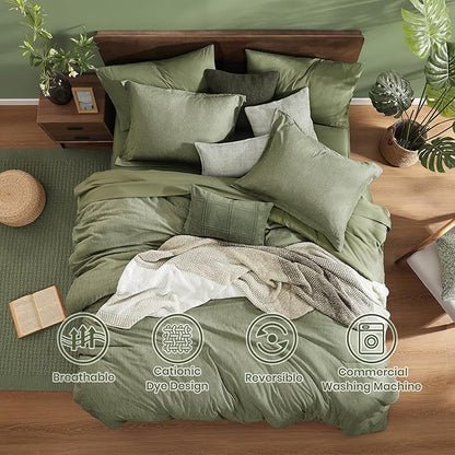 Monbix King Size Comforter Set, Sage Green King Size Bed Set Reversible 7 Pieces, Cationic Dyeing Bed in a Bag with Comforter, Sheets, Pillowcases & Shams