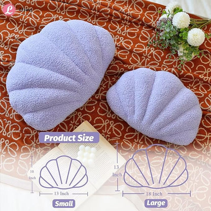 Lavender Seashell Throw Pillows, Shell Shaped Throw Pillows, 13 Inch Soft Home Decorative Pillow Plush Cushion for Bed Couch Living Room Decor Accent Throw Pillow