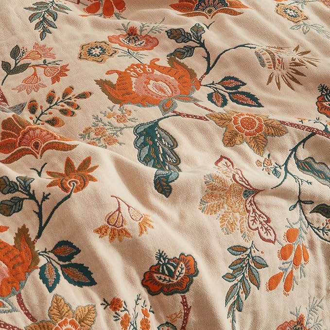 Boho Throw Blanket 100% Cotton Woven Ultra Soft 4-Layer Muslin Quilt Farmhouse Bed Blanket Cover 80"x90", Floral