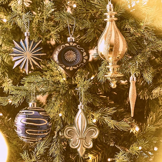 Valery Madelyn Ornaments for Christmas Trees, 60ct Blue and Gold Shatterproof Christmas Tree Decorations, Luxury Hanging Ball Ornaments Bulk for Xmas Holiday Party Decor