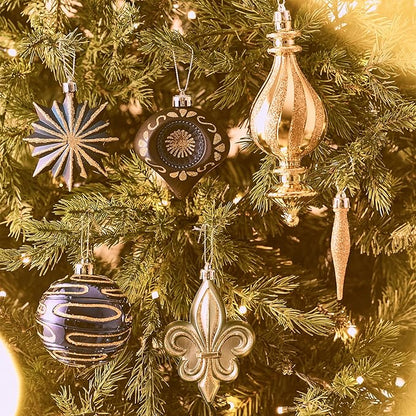 Valery Madelyn Ornaments for Christmas Trees, 60ct Blue and Gold Shatterproof Christmas Tree Decorations, Luxury Hanging Ball Ornaments Bulk for Xmas Holiday Party Decor