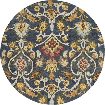 SAFAVIEH Blossom Collection Area Rug - 8' Round, Navy & Multi, Handmade Wool, Ideal for High Traffic Areas in Living Room, Bedroom (BLM402A)