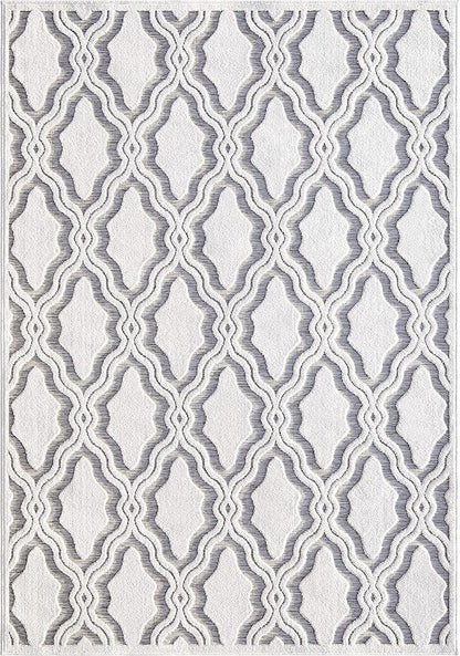My Texas House Cotton Blossom Rug 7.9x10.10 Rectangle High-Low Geometric Indoor Outdoor, Natural Grey
