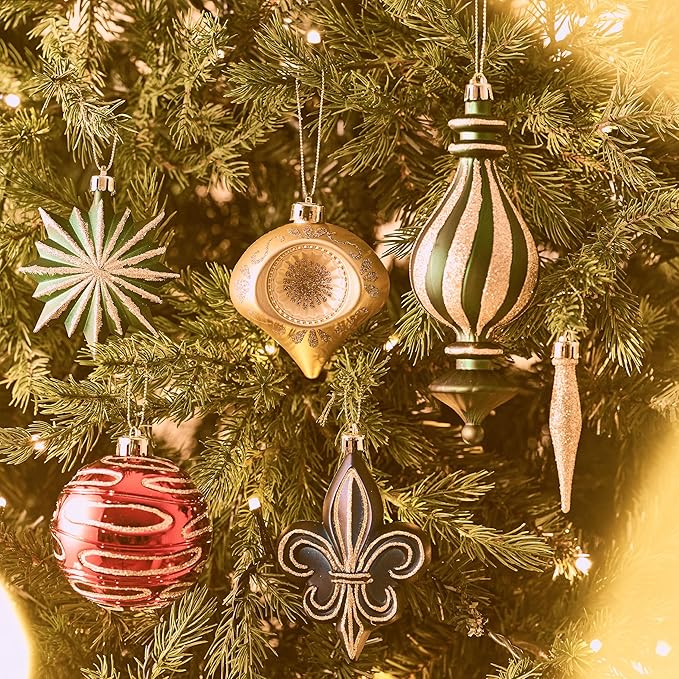 Valery Madelyn Ornaments for Christmas Trees, 60ct Red Green Blue and Gold Shatterproof Christmas Tree Decorations, Luxury Hanging Ball Ornaments Bulk for Xmas Holiday Party Decor